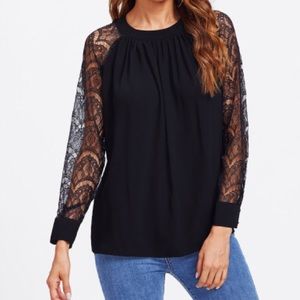 NWOT Black long sleeve shirt with lace sleeves